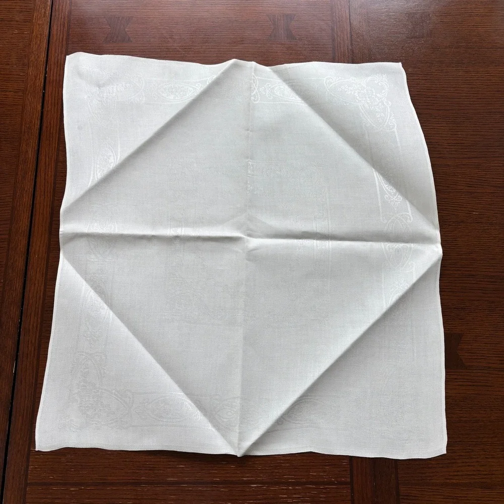 Vintage Linen Napkin Lot 12pc White Damask Cream Cutwork Floral Scalloped Edge